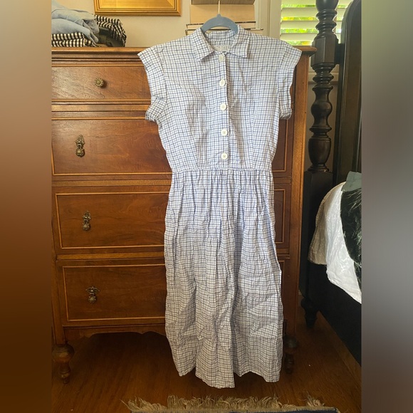 Christy Dawn Piper Dress Linen White Blue Plaid Midi M - Picture 2 of 10
